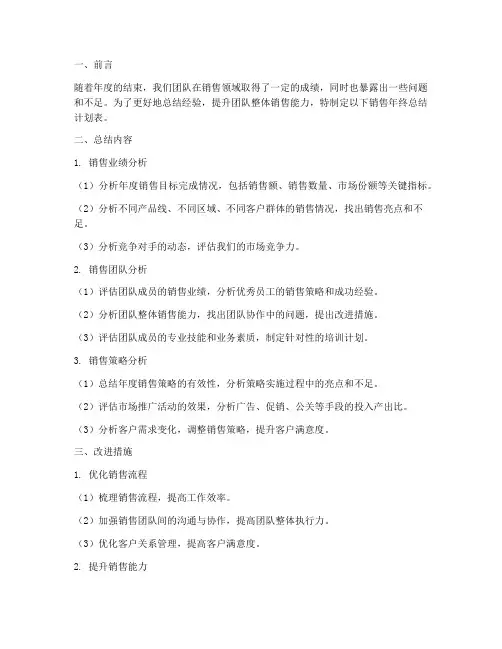 销售年终总结计划表