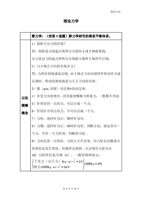 一级注册结构及岩土工程师公共基础考试(理论力学)知识点总结