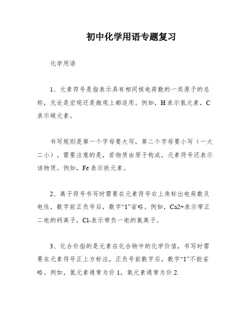 初中化学用语专题复习