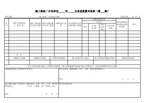 班组进度款申请表