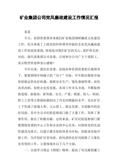 矿业集团公司党风廉政建设工作情况汇报