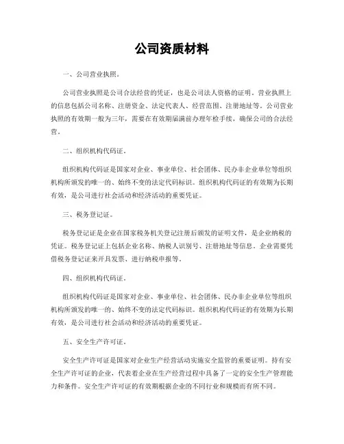 公司资质材料