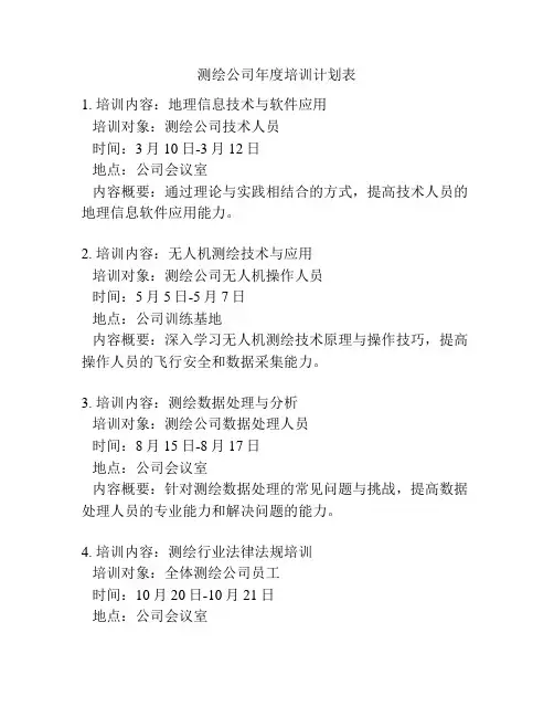 测绘公司年度培训计划表