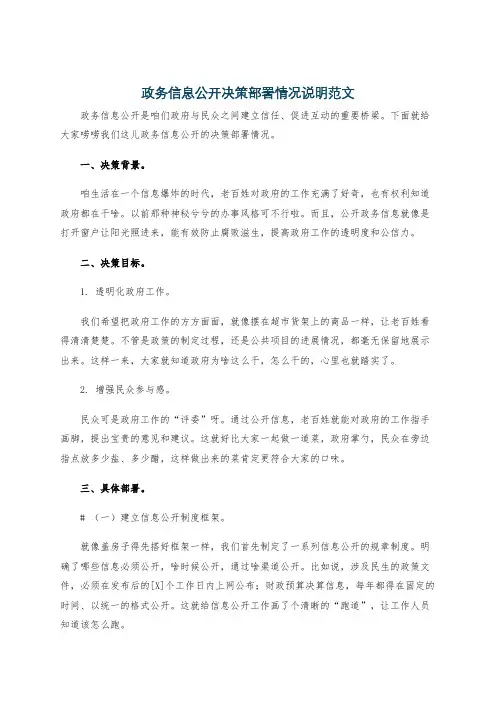 政务信息公开决策部署情况说明范文