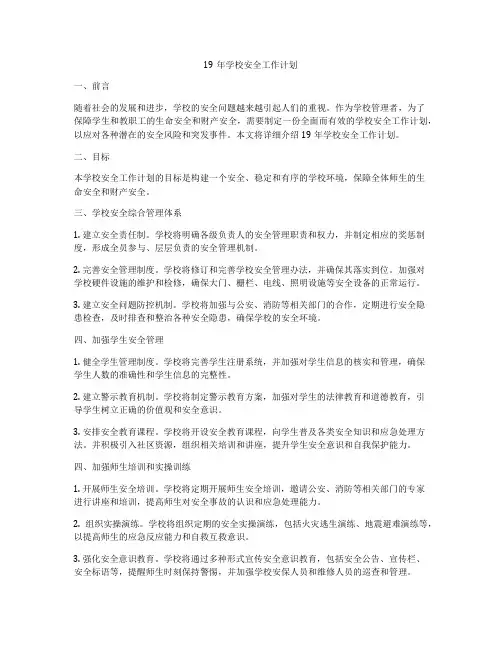 19年学校安全工作计划