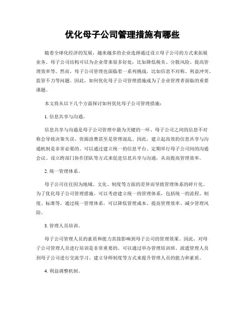 优化母子公司管理措施有哪些