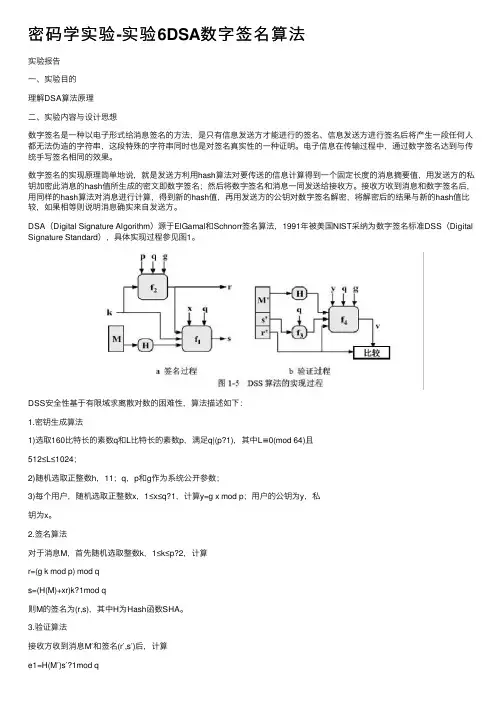 密码学实验-实验6DSA数字签名算法