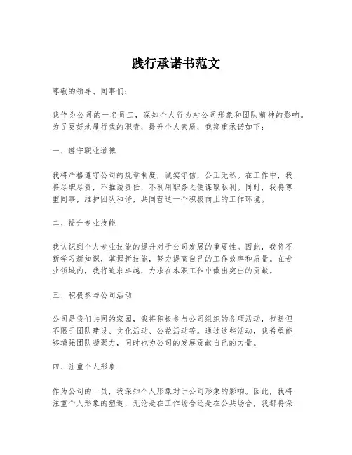 践行承诺书范文