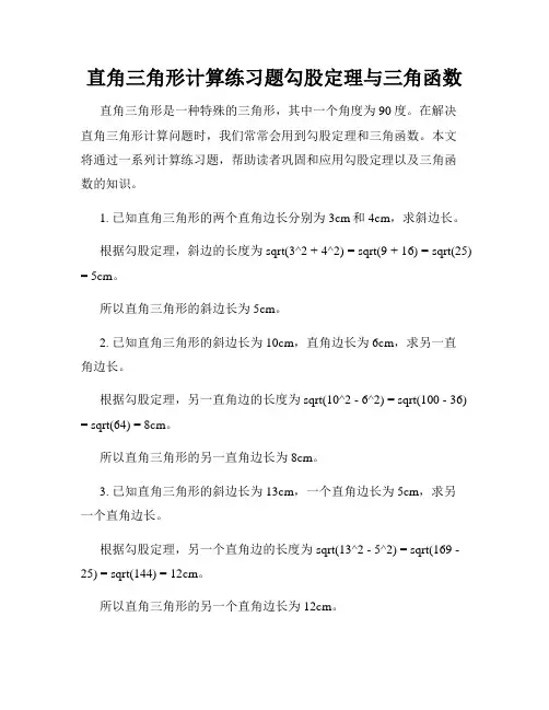 直角三角形计算练习题勾股定理与三角函数