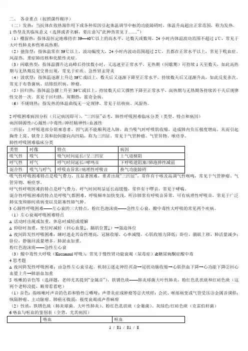 临床诊断学考试重点