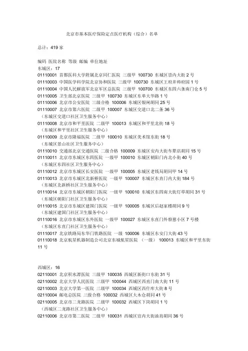 北京市基本医疗保险定点医疗机构