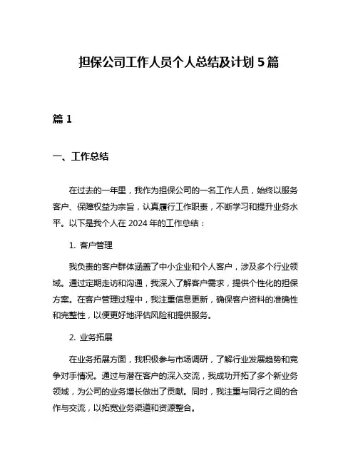 担保公司工作人员个人总结及计划5篇