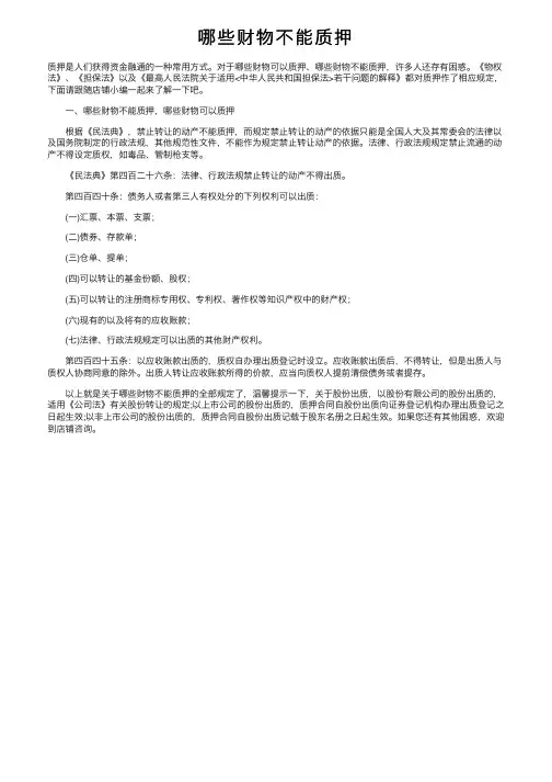 哪些财物不能质押