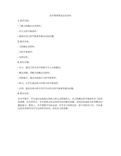 高中物理教案及其评价