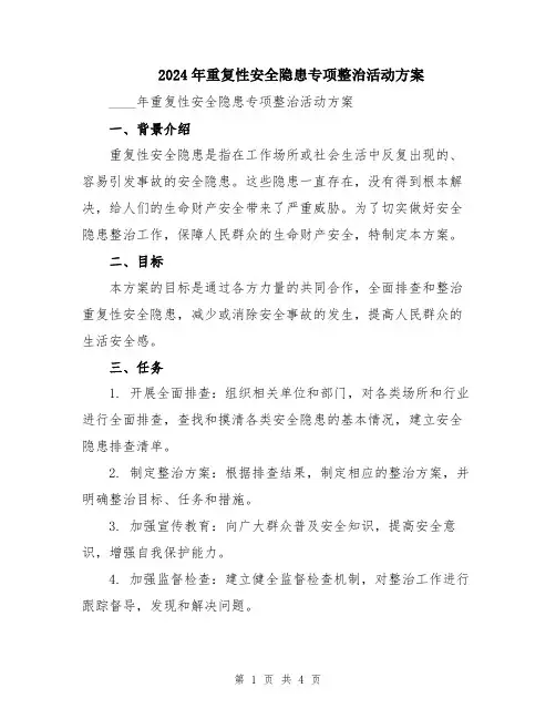 2024年重复性安全隐患专项整治活动方案