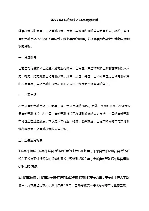 2023年自动驾驶行业市场发展现状