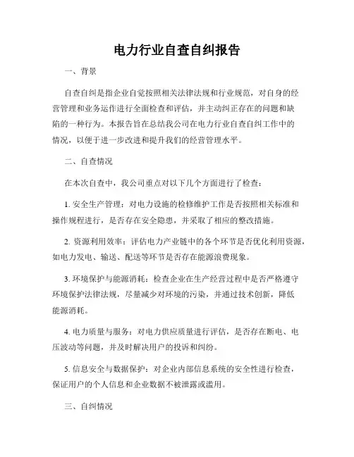 电力行业自查自纠报告
