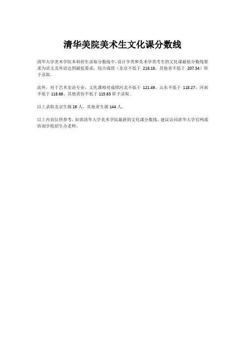 清华美院美术生文化课分数线