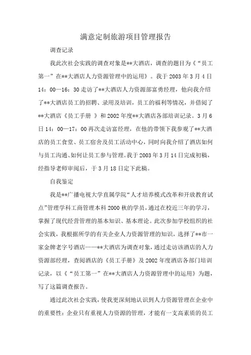 满意定制旅游项目管理报告
