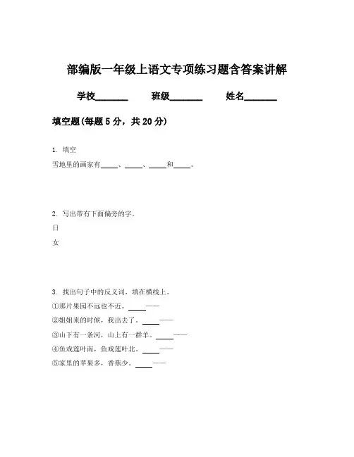 部编版一年级上语文专项练习题含答案讲解