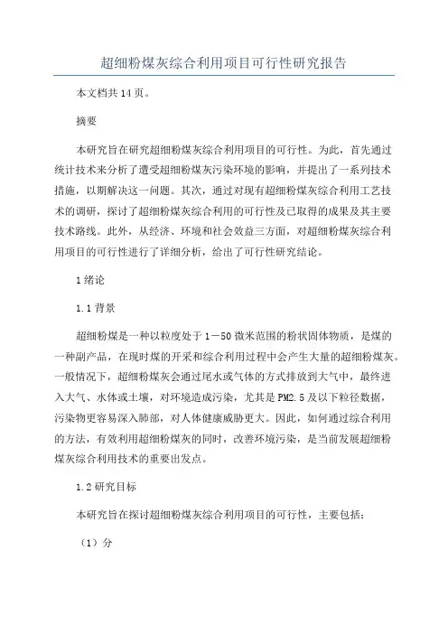 超细粉煤灰综合利用项目可行性研究报告