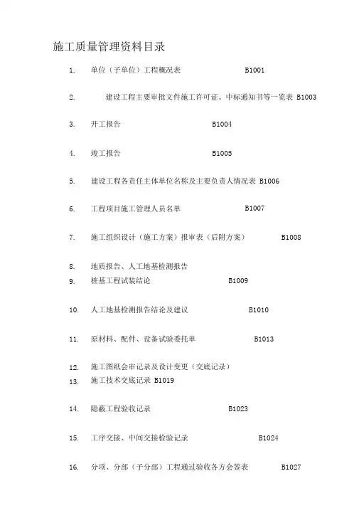 建筑工程竣工资料目录
