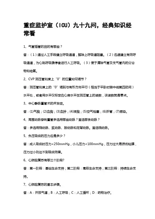 重症监护室(ICU)九十九问,经典知识经常看