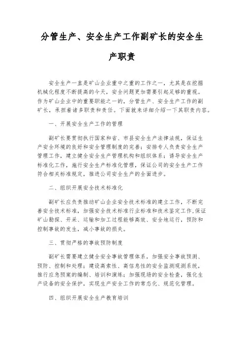 分管生产、安全生产工作副矿长的安全生产职责
