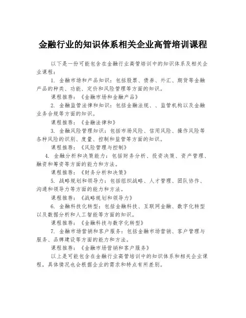 金融行业的知识体系相关企业高管培训课程