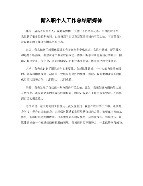 新入职个人工作总结新媒体
