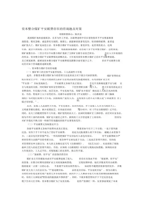 资源整合煤矿安全生产存在的问题及对策