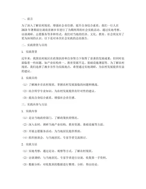 湘乡社会实践报告总结