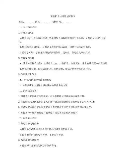 医院护士培训计划考核表