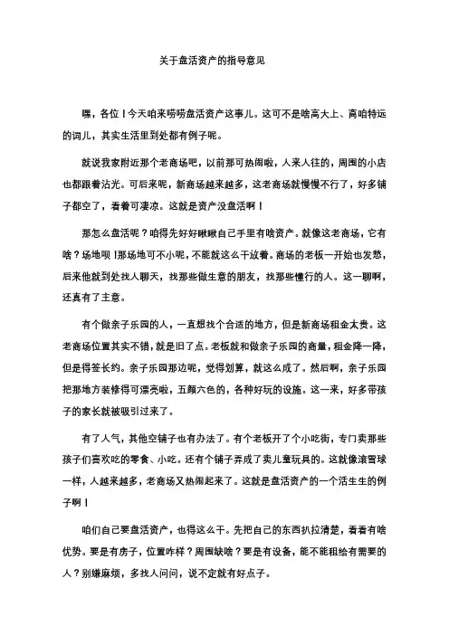 关于盘活资产的指导意见