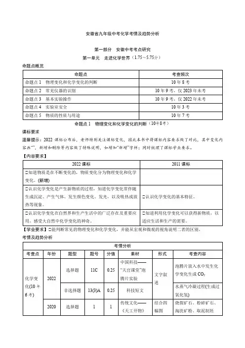 2024年安徽省中考化学考情及趋势分析