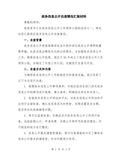 政务信息公开自查情况汇报材料