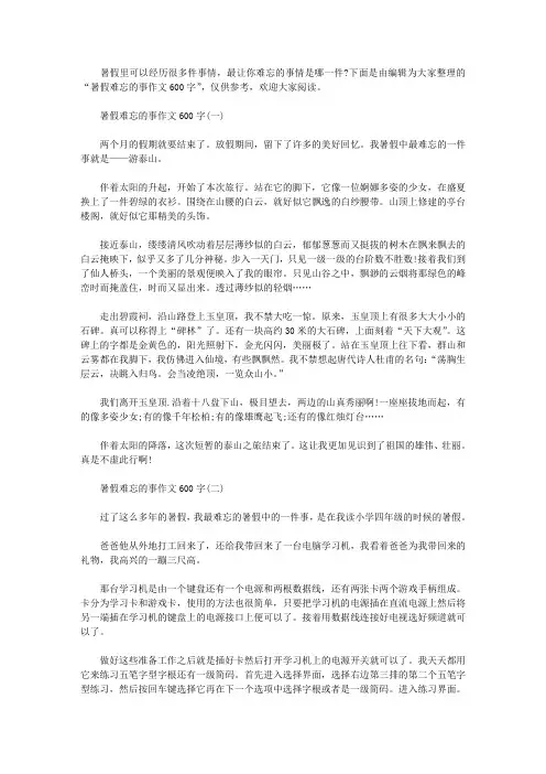 暑假难忘的事作文600字