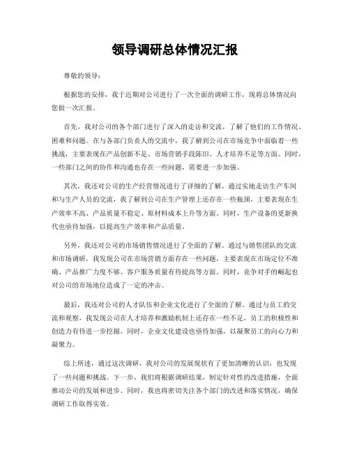 领导调研总体情况汇报