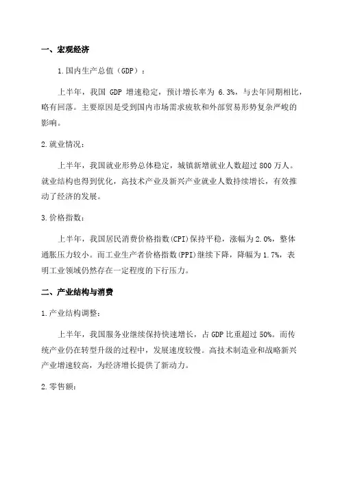 《上半年主要经济指标运行情况分析报告》