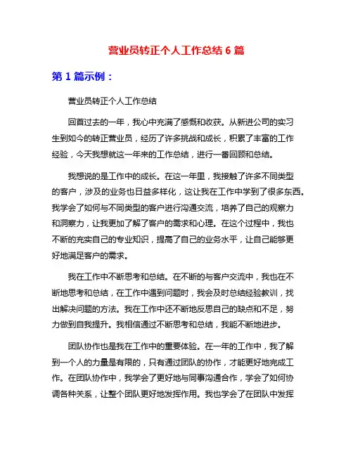 营业员转正个人工作总结6篇