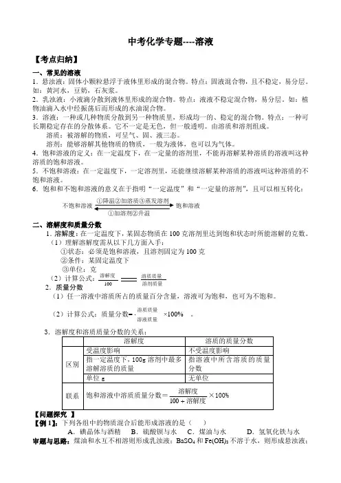 中考化学专题----溶液