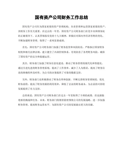 国有资产公司财务工作总结