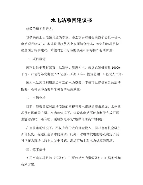 水电站项目建议书