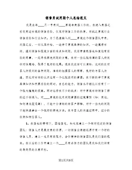 销售员试用期个人总结范文(5篇)
