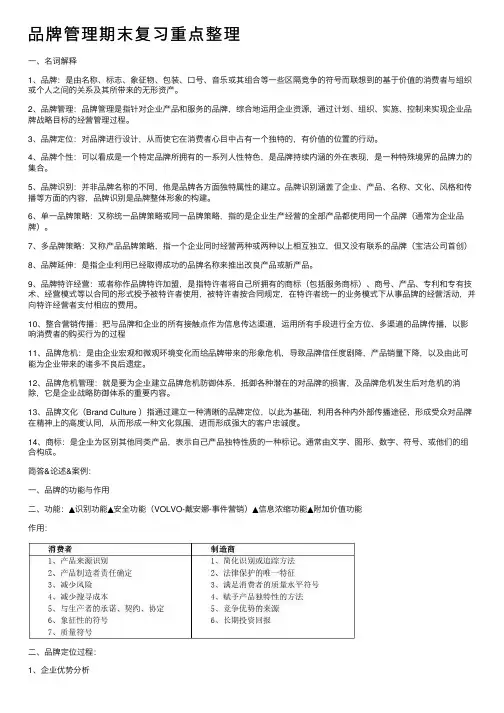 品牌管理期末复习重点整理