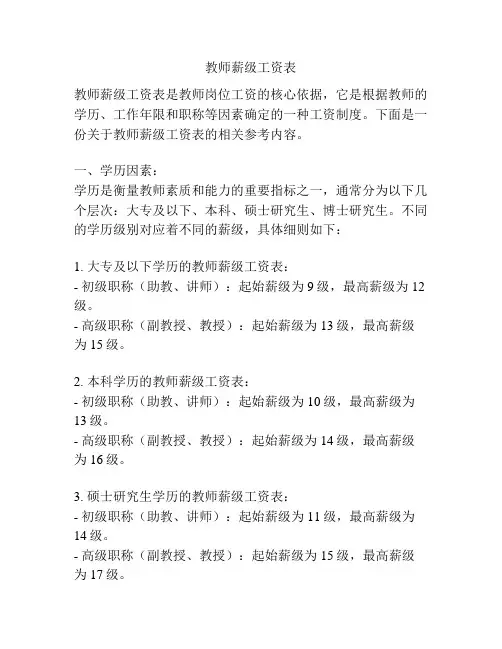 教师薪级工资表