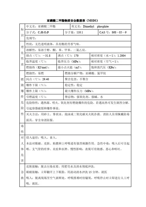 亚磷酸二甲酯物质安全数据表(MSDS)