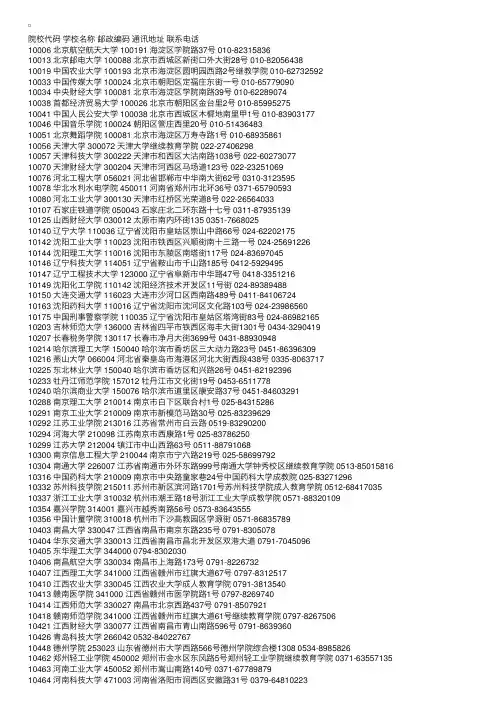 湖南2009年成人高考招生院校通讯录