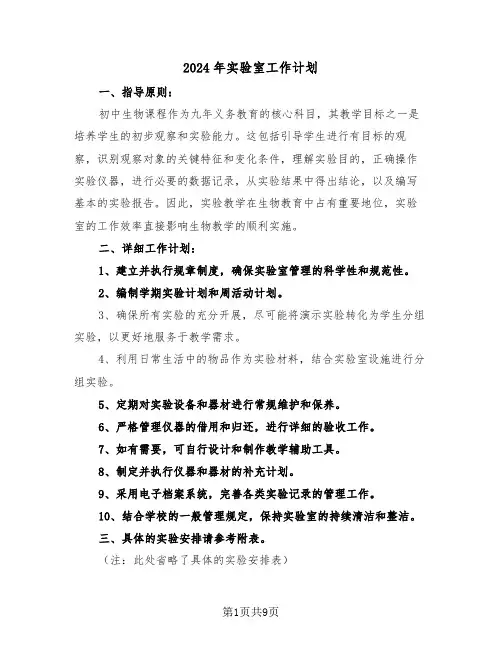 2024年实验室工作计划（五篇）