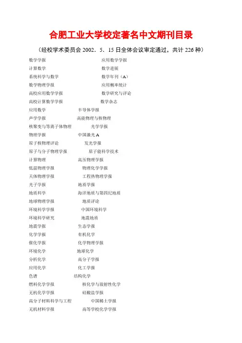 合肥工业大学校定著名中文期刊目录XIAO